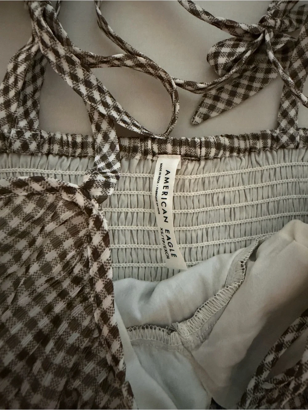 Gingham Tie-Shoulder Peplum Cami Top - Brown - Picture 2 of 2